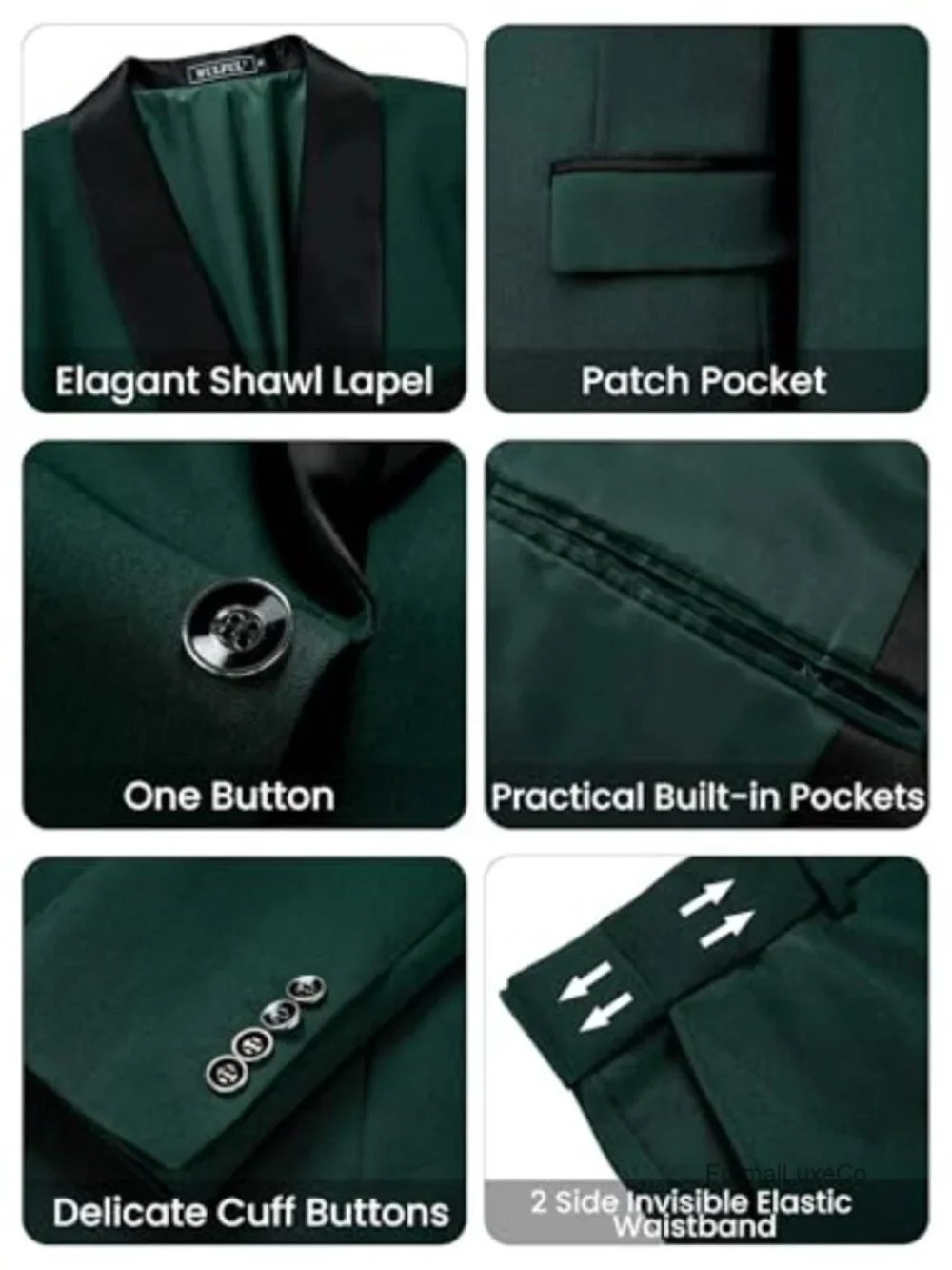 Men's 3 Piece Slim Fit Tuxedo Suit Set Shawl Lapel Blazer Vest Pants